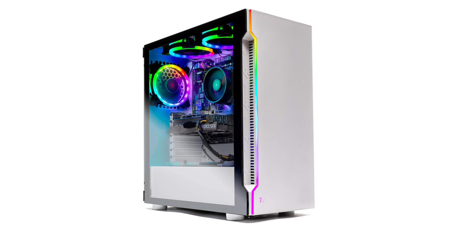 White gaming computer with RGB fans.